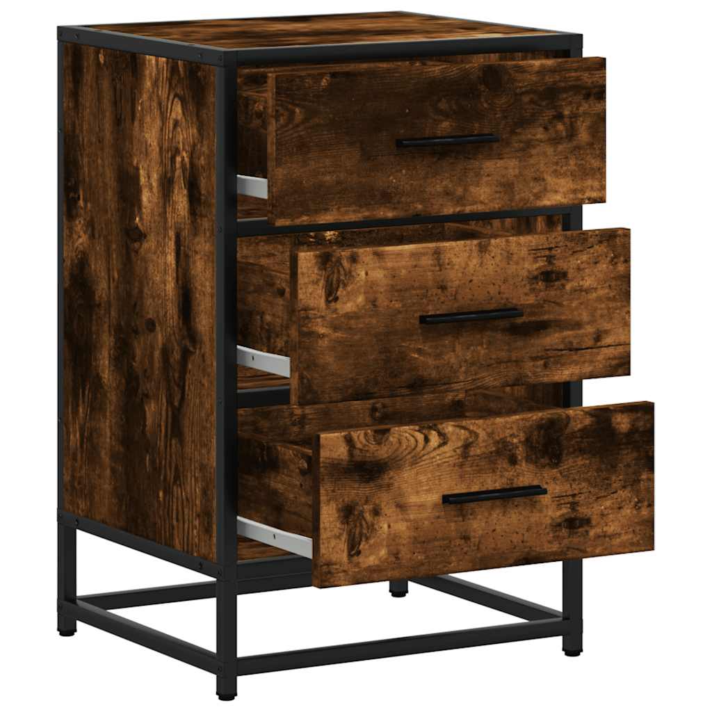 Smoked Oak Bedside Cabinet 40x34.5x60 cm - Engineered Wood & Metal