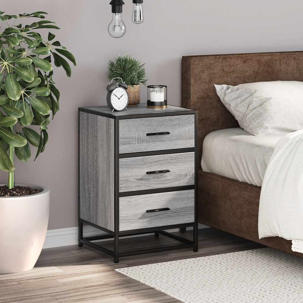 Grey Sonoma Bedside Cabinet, 40x34.5x60 cm, Wood & Metal Design