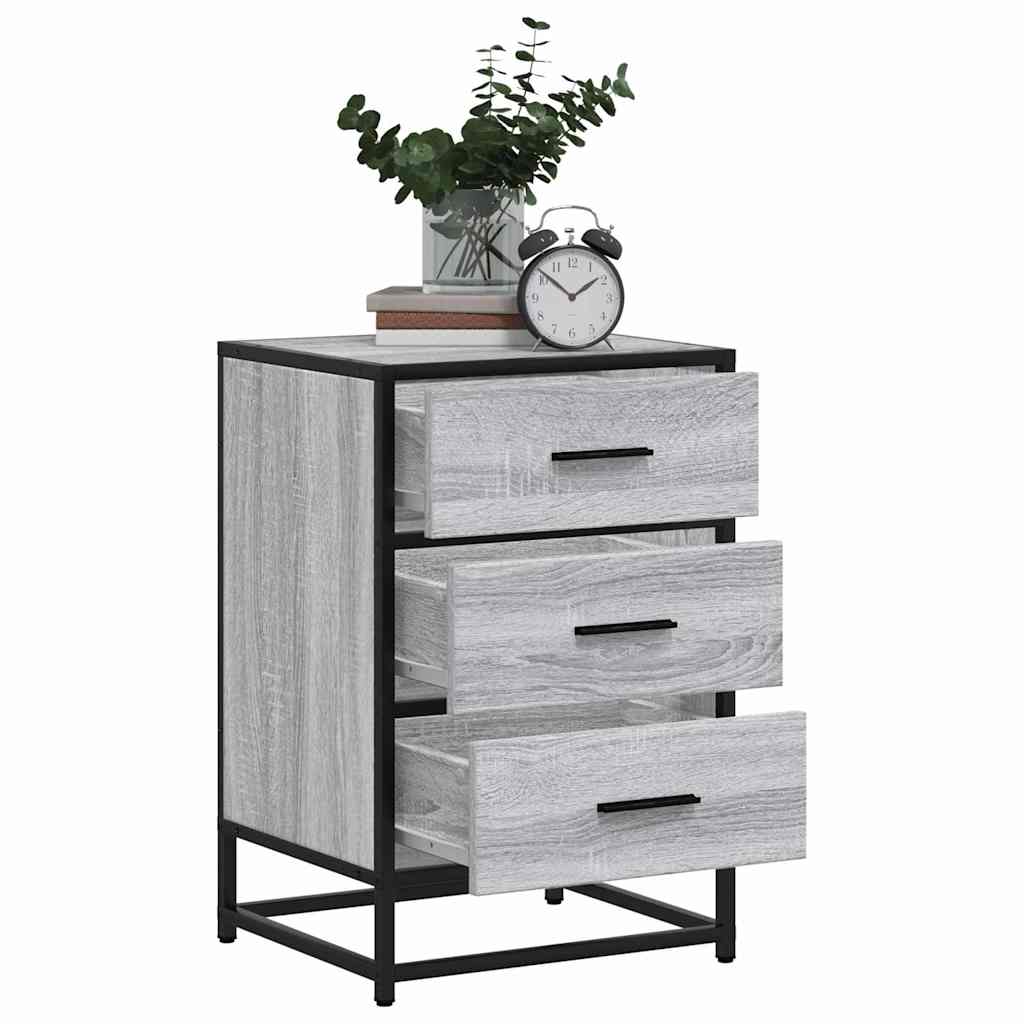 Grey Sonoma Bedside Cabinet, 40x34.5x60 cm, Wood & Metal Design