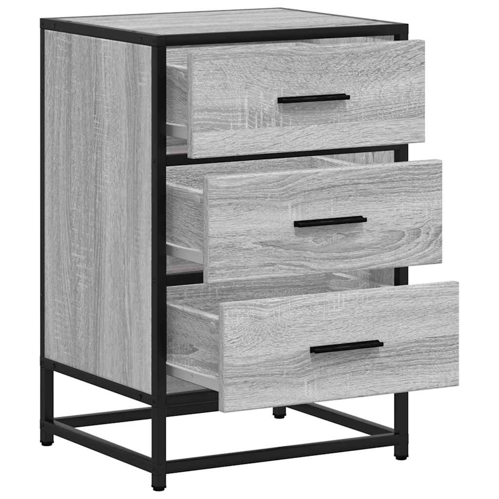 Grey Sonoma Bedside Cabinet, 40x34.5x60 cm, Wood & Metal Design
