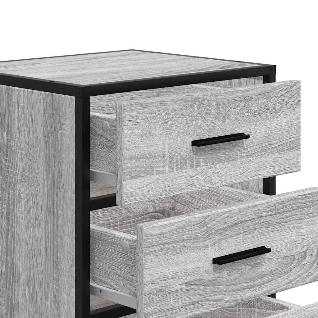 Grey Sonoma Bedside Cabinet, 40x34.5x60 cm, Wood & Metal Design
