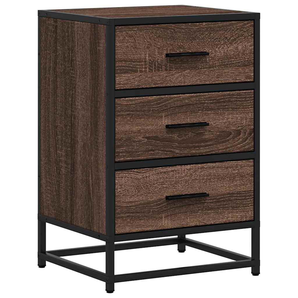 Brown Oak Bedside Cabinet, 40x34.5x60 cm, Engineered Wood & Metal