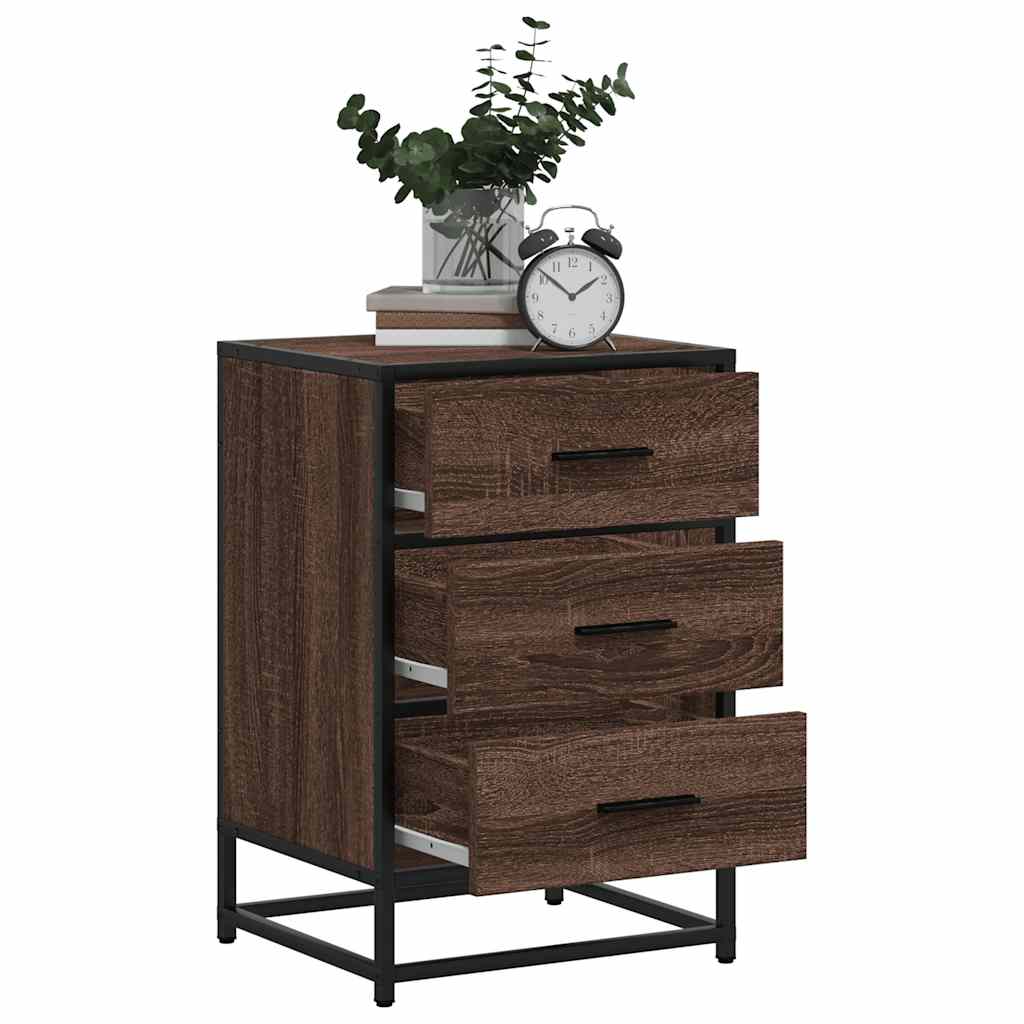 Brown Oak Bedside Cabinet, 40x34.5x60 cm, Engineered Wood & Metal