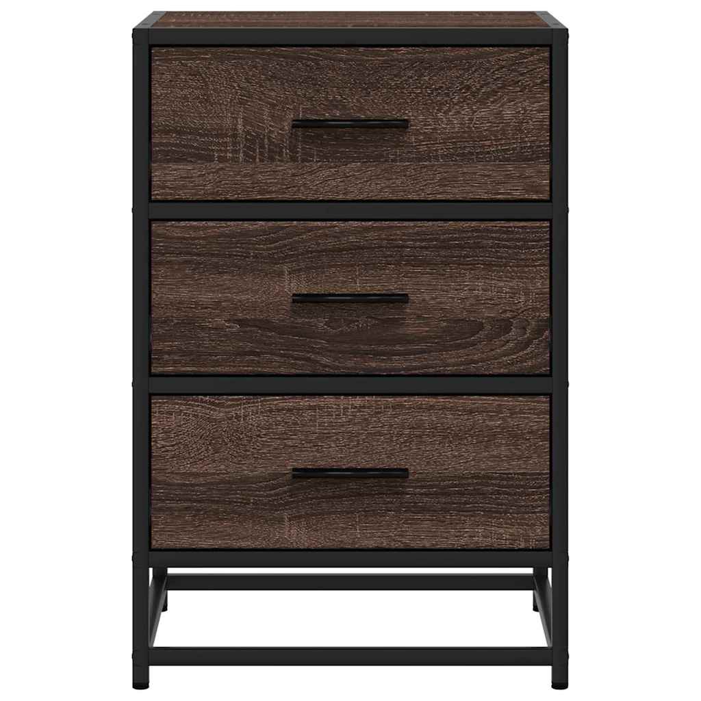 Brown Oak Bedside Cabinet, 40x34.5x60 cm, Engineered Wood & Metal