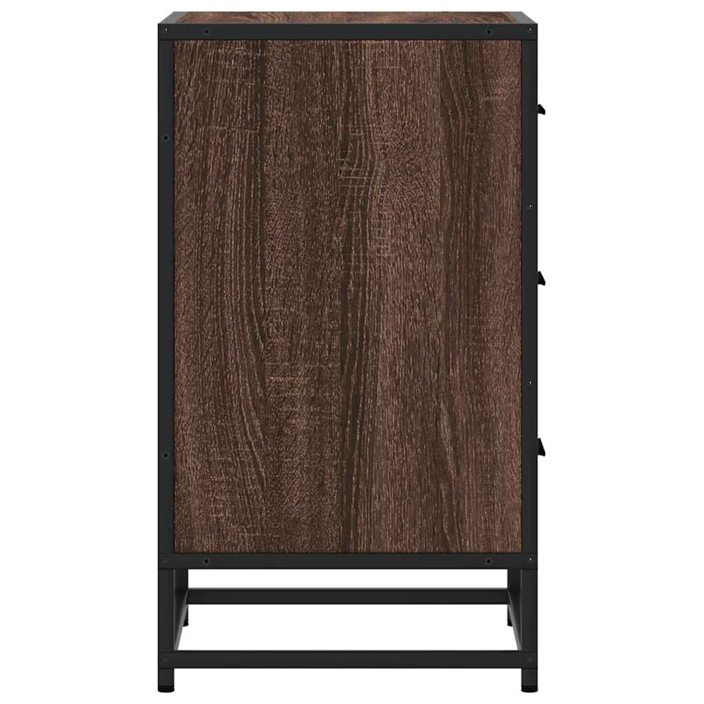 Brown Oak Bedside Cabinet, 40x34.5x60 cm, Engineered Wood & Metal