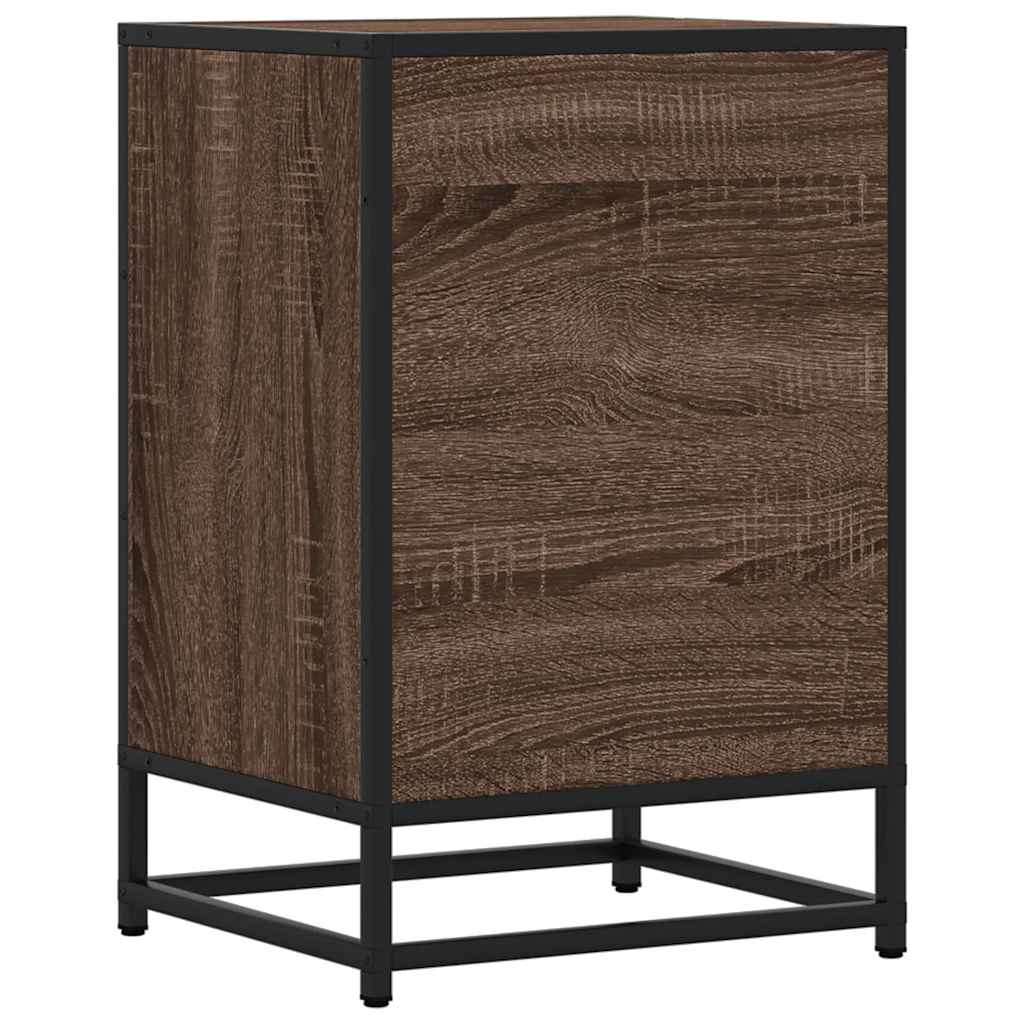 Brown Oak Bedside Cabinet, 40x34.5x60 cm, Engineered Wood & Metal