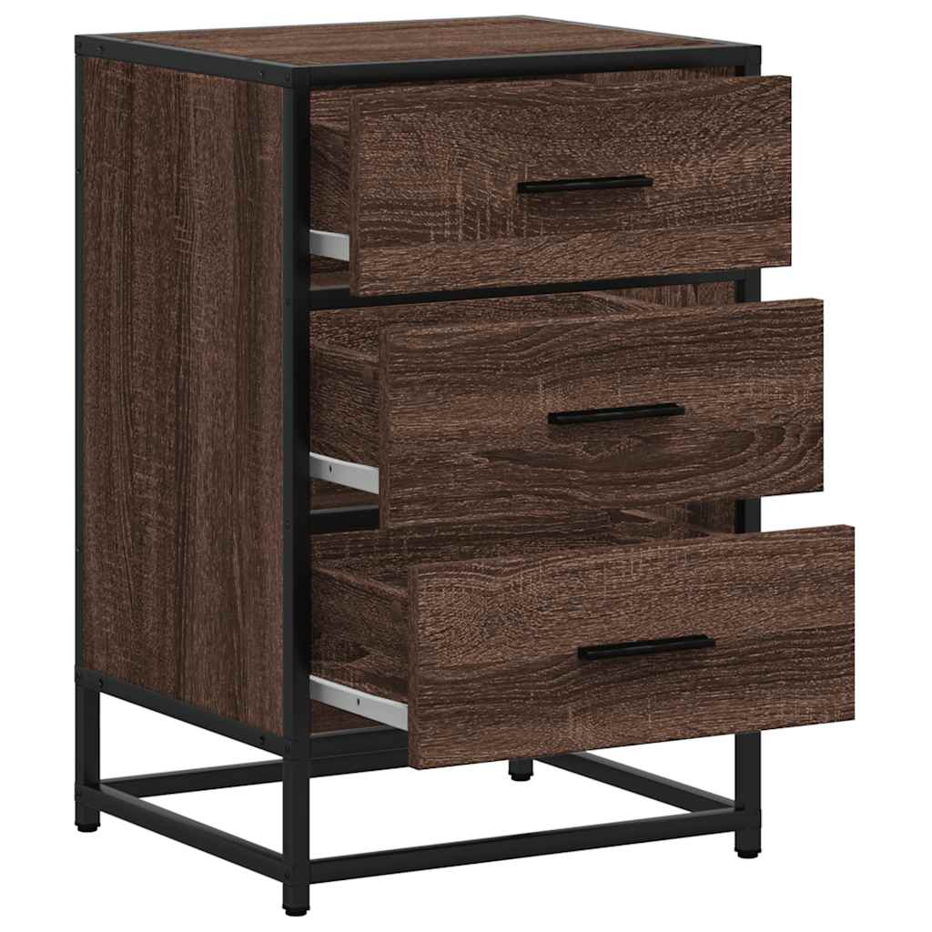 Brown Oak Bedside Cabinet, 40x34.5x60 cm, Engineered Wood & Metal