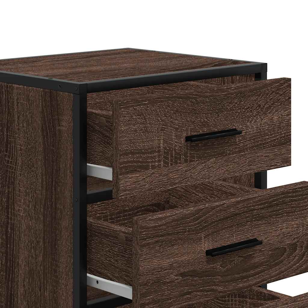 Brown Oak Bedside Cabinet, 40x34.5x60 cm, Engineered Wood & Metal
