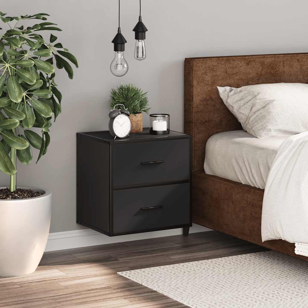 Sleek Black Wall-Mounted Bedside Cabinet - 40x31x39.5 cm MDF