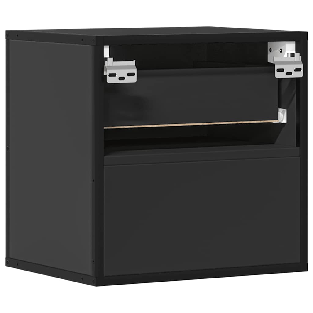 Sleek Black Wall-Mounted Bedside Cabinet - 40x31x39.5 cm MDF