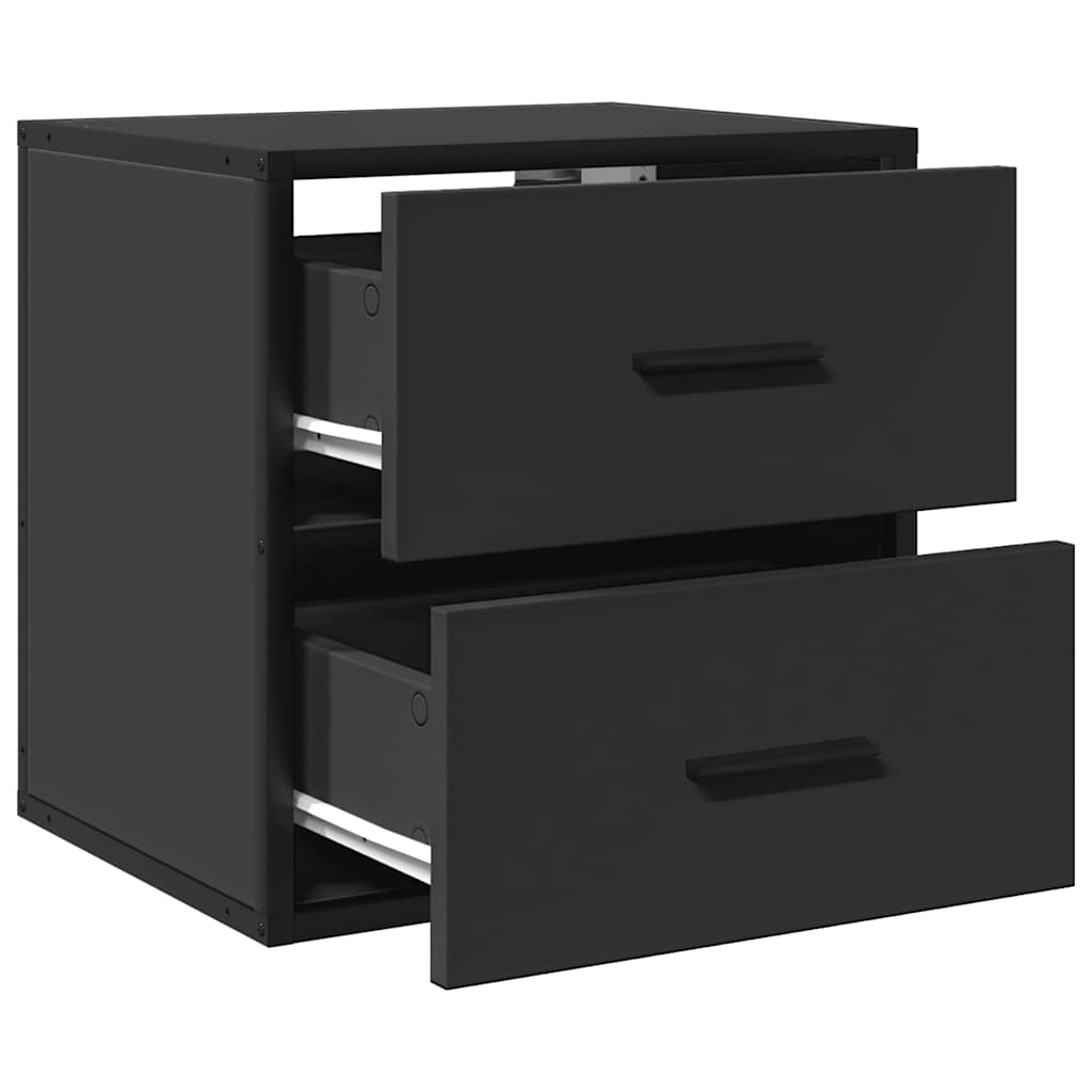 Sleek Black Wall-Mounted Bedside Cabinet - 40x31x39.5 cm MDF