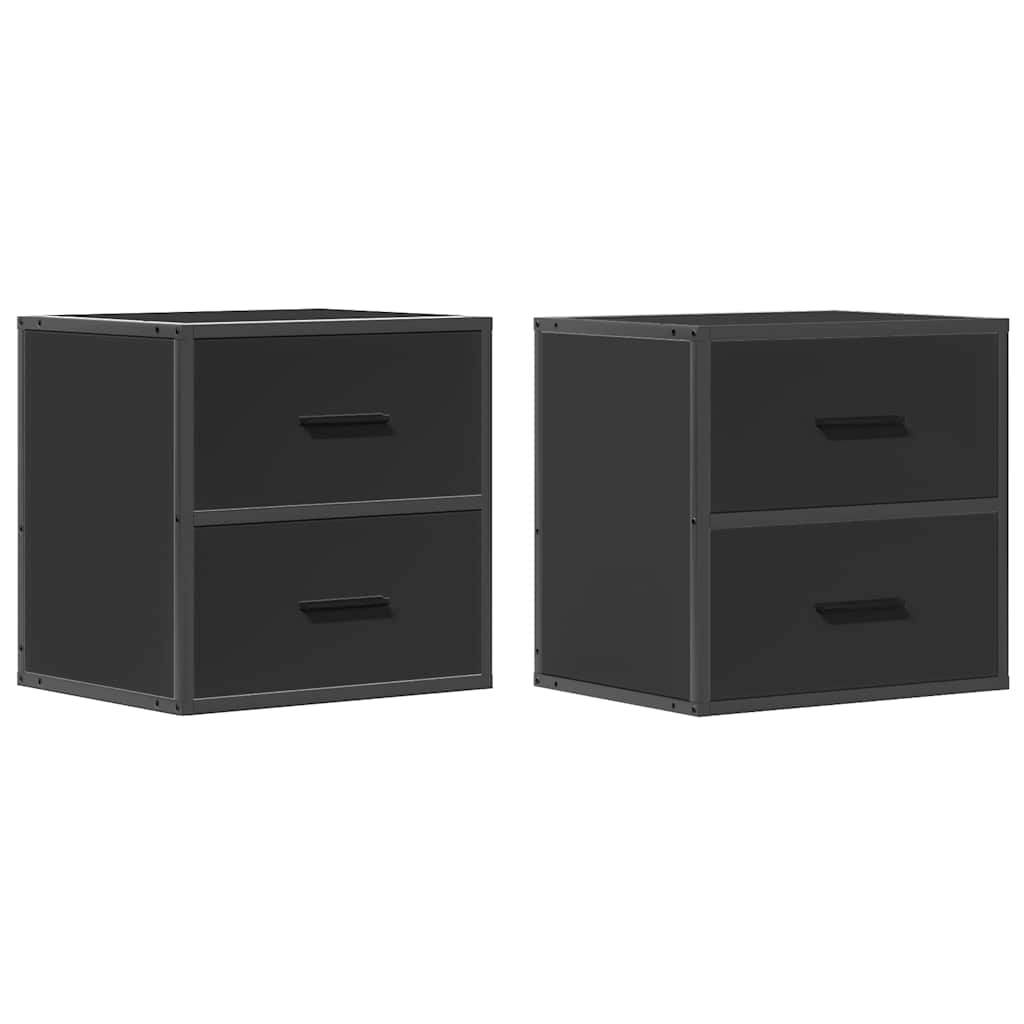 Sleek Black Wall-Mounted Bedside Cabinets - Set of 2, 40x31x39.5 cm