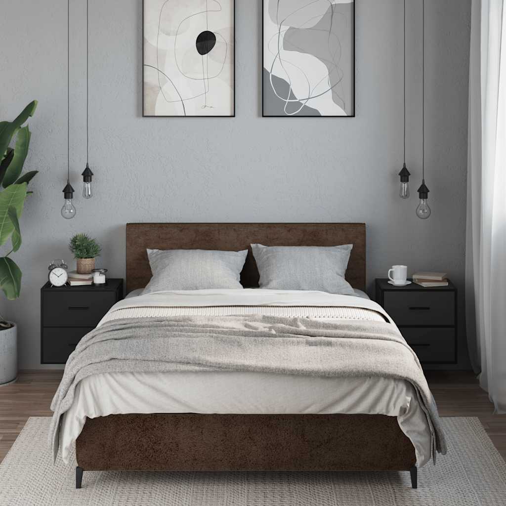 Sleek Black Wall-Mounted Bedside Cabinets - Set of 2, 40x31x39.5 cm