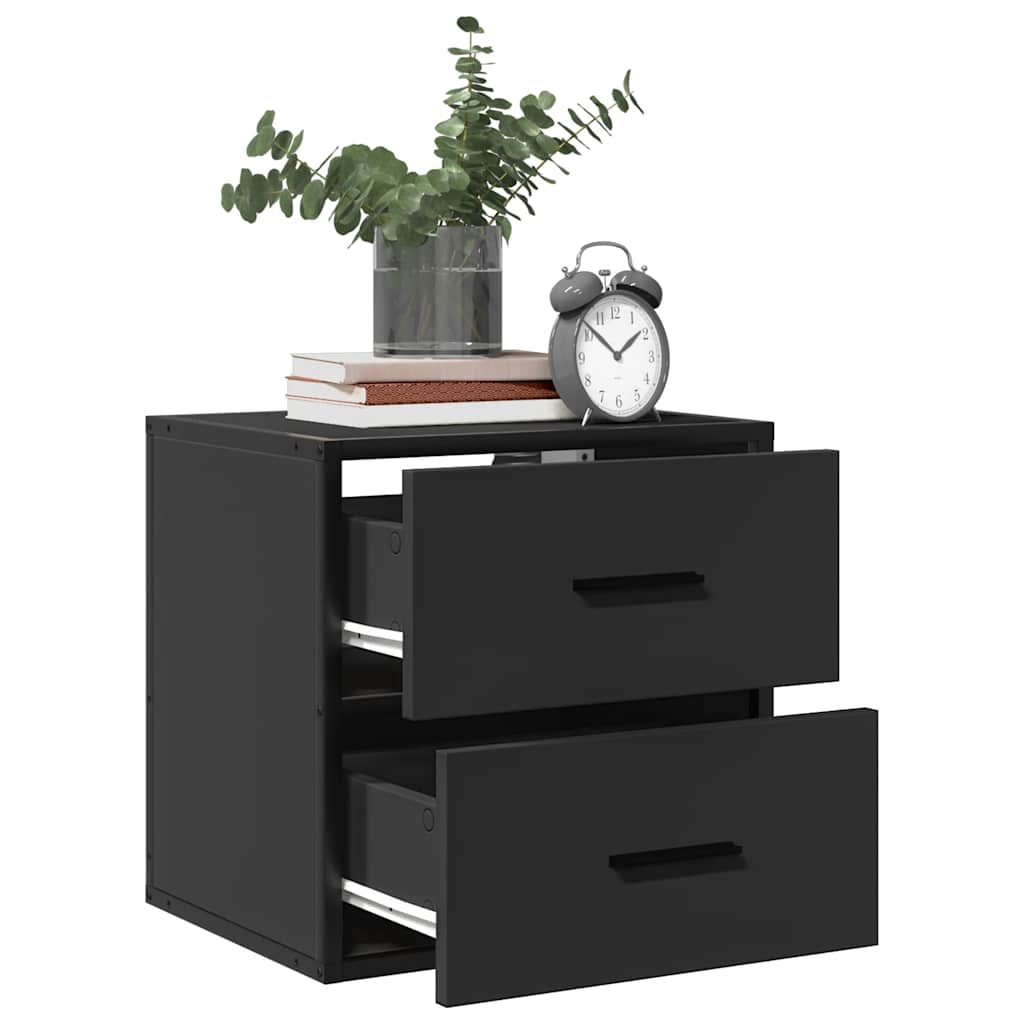 Sleek Black Wall-Mounted Bedside Cabinets - Set of 2, 40x31x39.5 cm