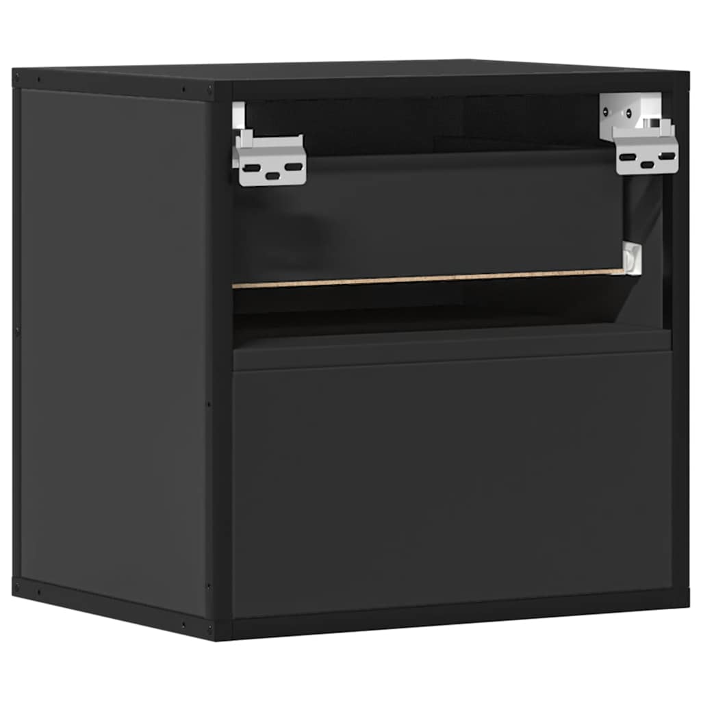 Sleek Black Wall-Mounted Bedside Cabinets - Set of 2, 40x31x39.5 cm