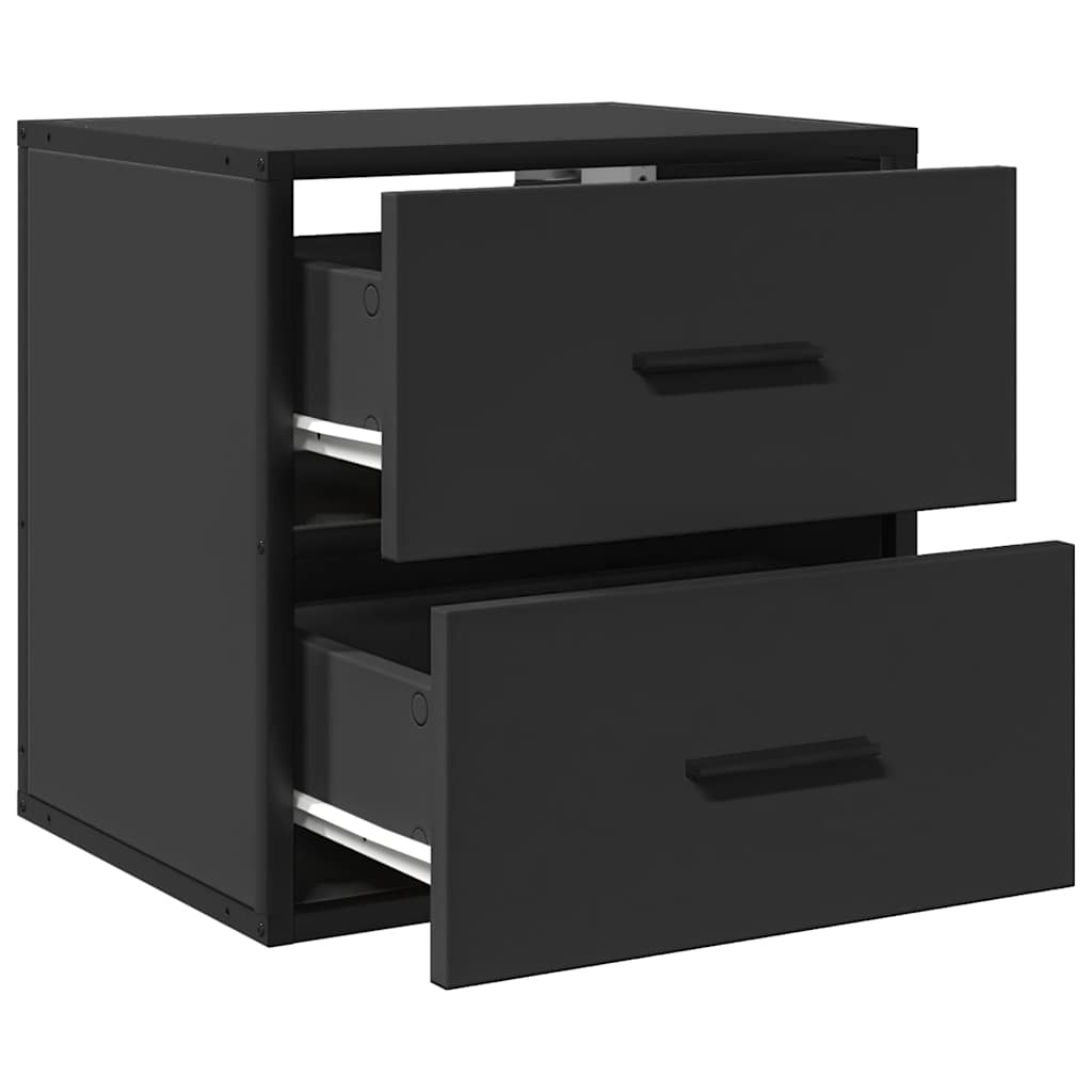 Sleek Black Wall-Mounted Bedside Cabinets - Set of 2, 40x31x39.5 cm