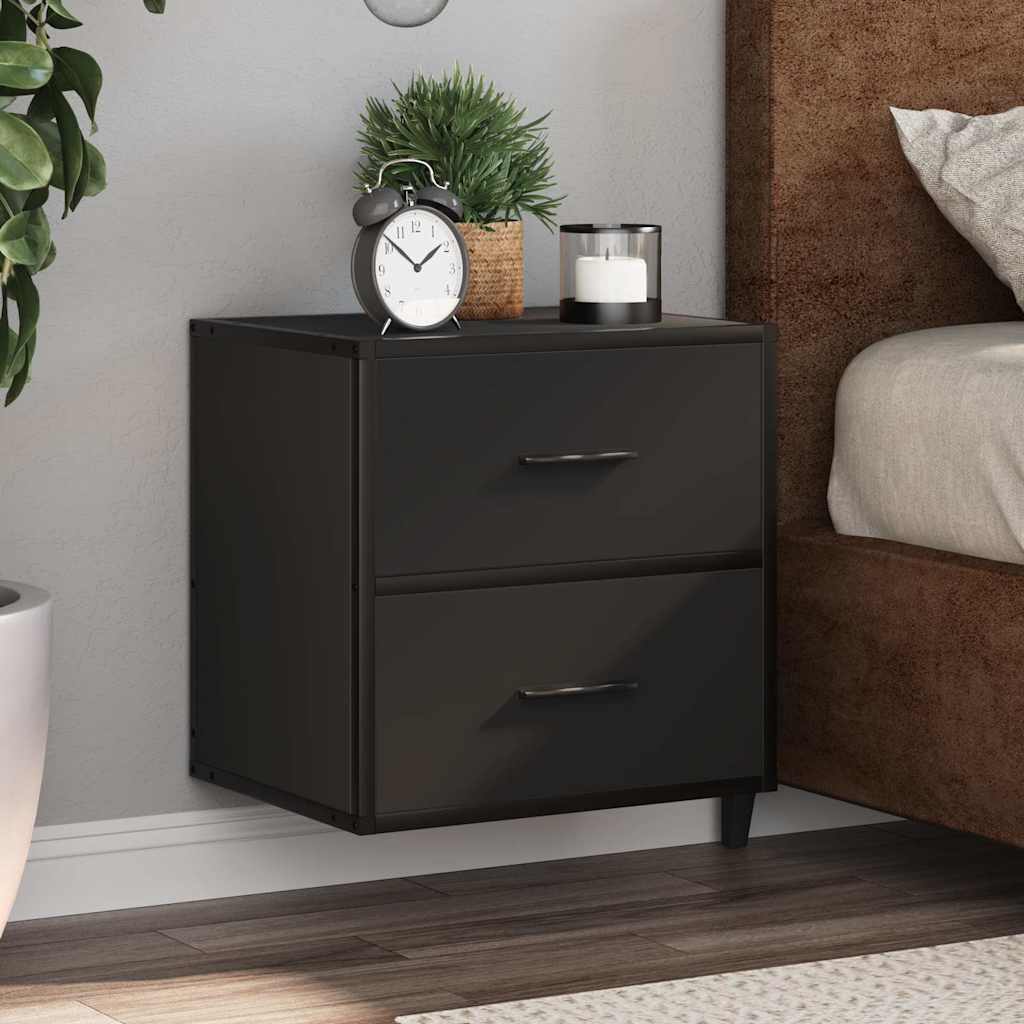 Sleek Black Wall-Mounted Bedside Cabinets - Set of 2, 40x31x39.5 cm
