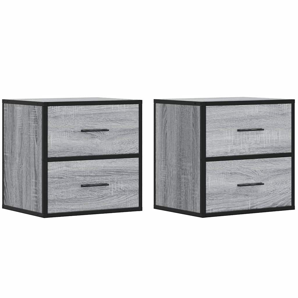 Grey Sonoma Wall-Mounted Bedside Cabinets Set of 2 - 40x31x39.5 cm