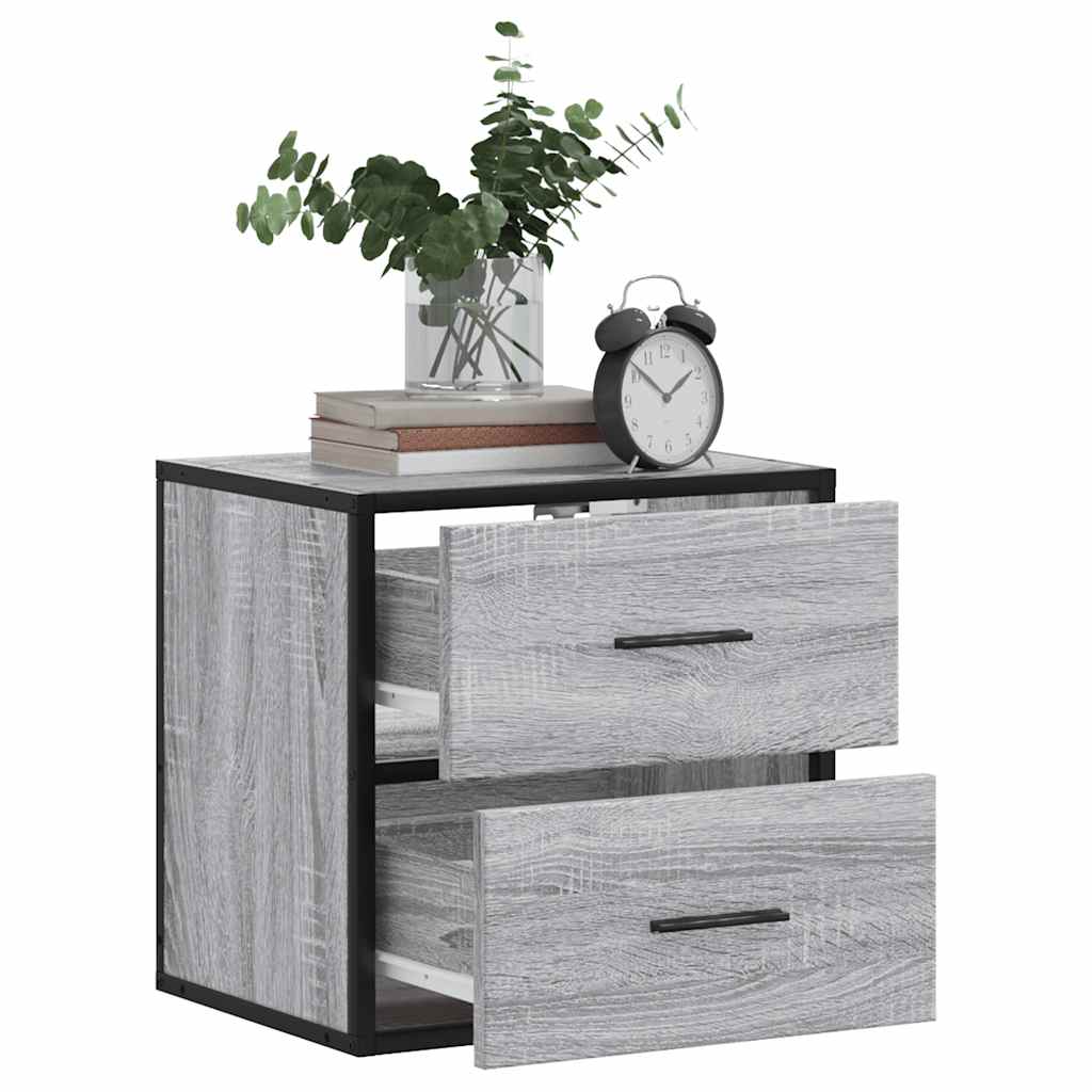 Grey Sonoma Wall-Mounted Bedside Cabinets Set of 2 - 40x31x39.5 cm