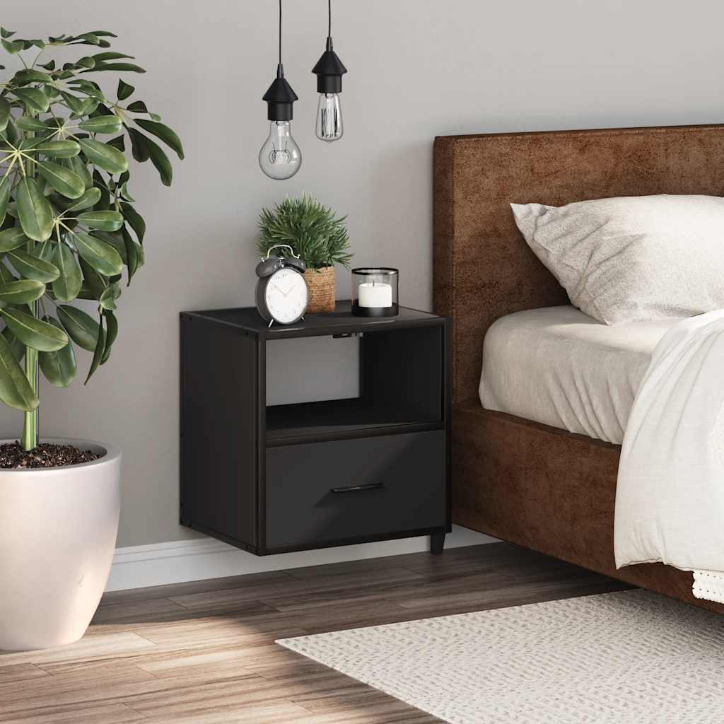 Sleek Black Wall Mounted Bedside Cabinet - 40x31x39.5 cm