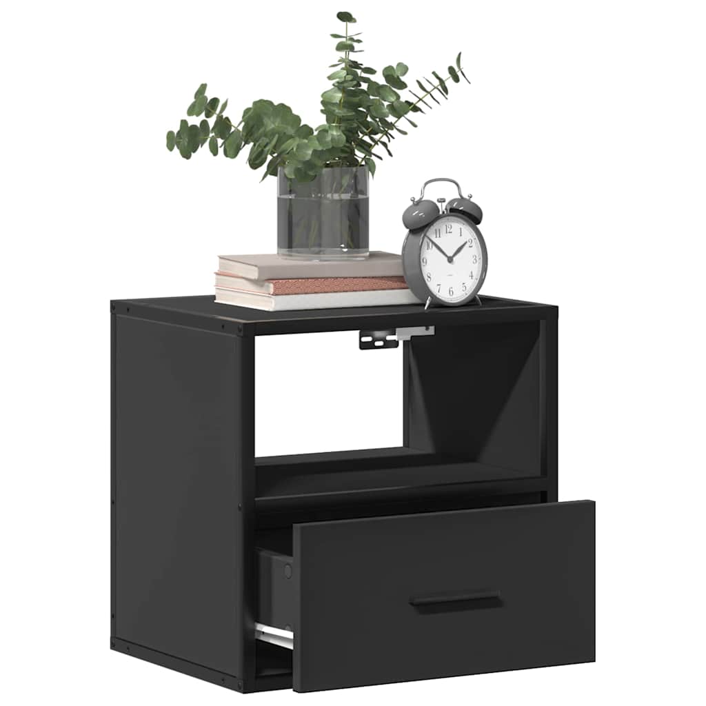 Sleek Black Wall Mounted Bedside Cabinet - 40x31x39.5 cm