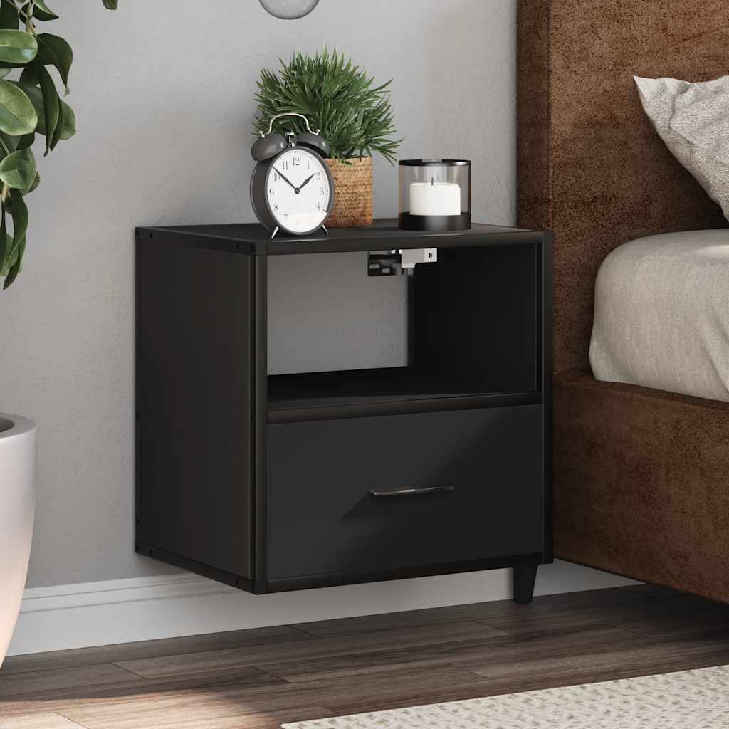 Sleek Black Wall Mounted Bedside Cabinet - 40x31x39.5 cm