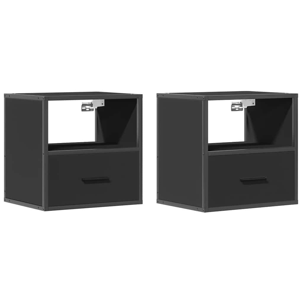 Black Wall-Mounted Bedside Cabinets Set, 2 pcs, 40x31x39.5 cm
