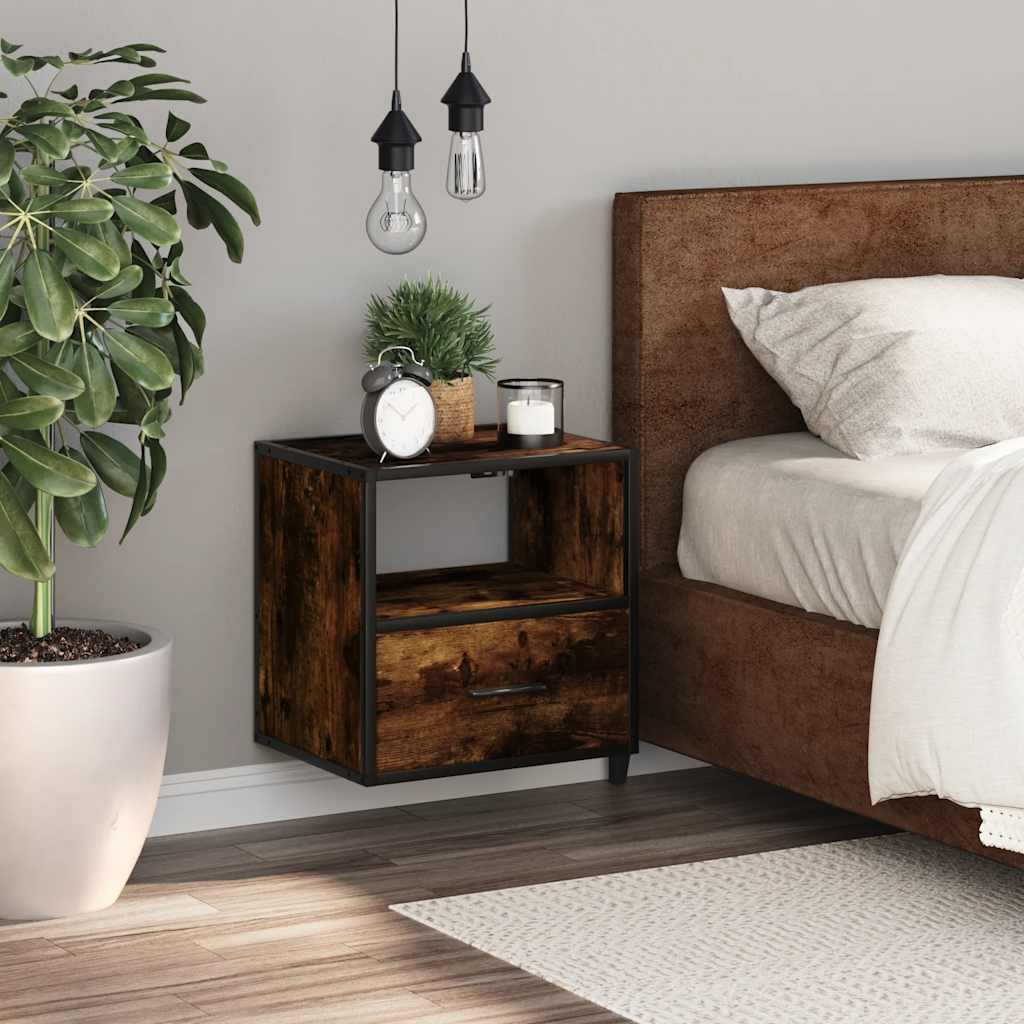 Smoked Oak Wall-mounted Bedside Cabinet 40x31x39.5 cm