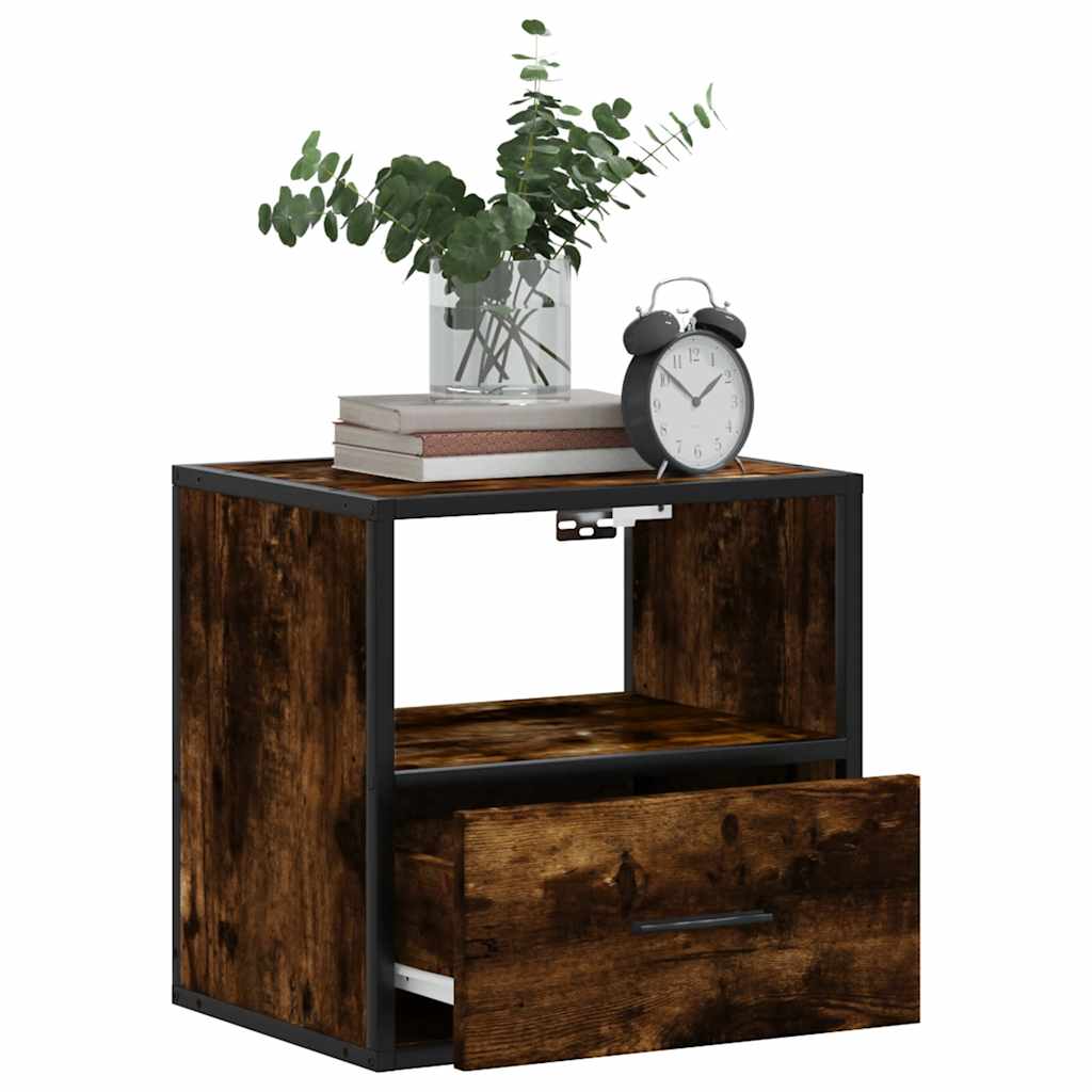 Smoked Oak Wall-mounted Bedside Cabinet 40x31x39.5 cm