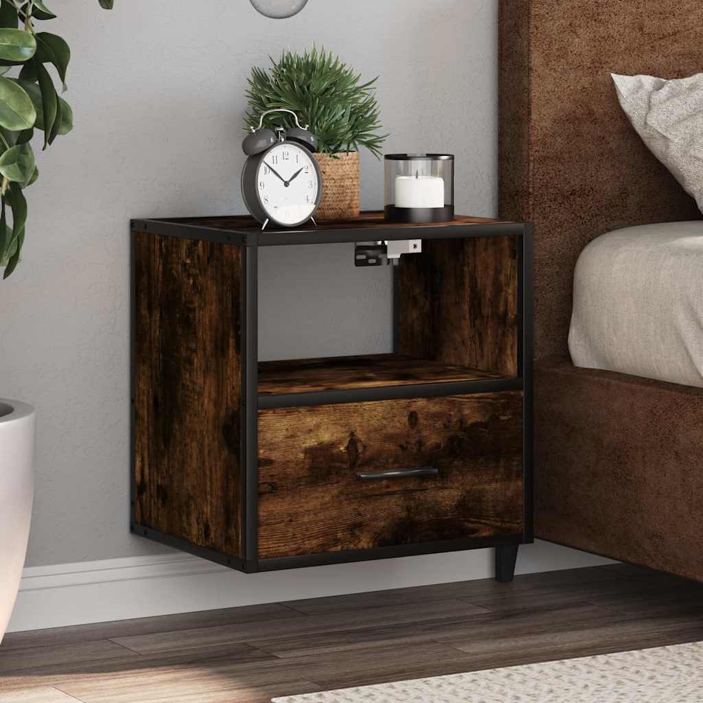 Smoked Oak Wall-mounted Bedside Cabinet 40x31x39.5 cm