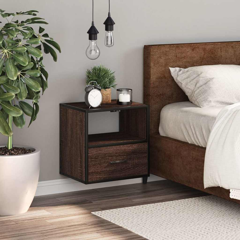 Brown Oak Wall-Mounted Bedside Cabinet, 40x31x39.5 cm