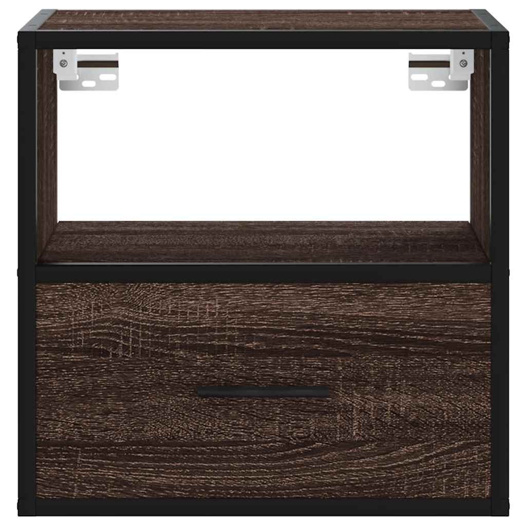 Brown Oak Wall-Mounted Bedside Cabinet, 40x31x39.5 cm