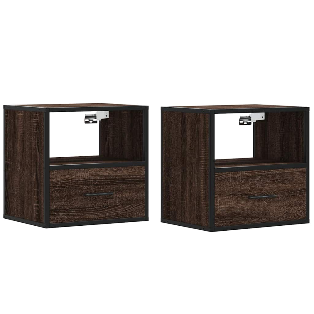 Brown Oak Wall-Mounted Bedside Cabinets—Set of 2, 40x31x39.5 cm