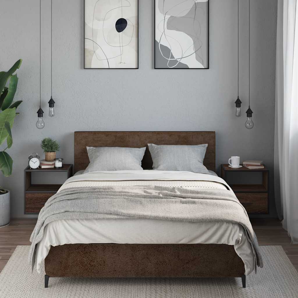 Brown Oak Wall-Mounted Bedside Cabinets—Set of 2, 40x31x39.5 cm