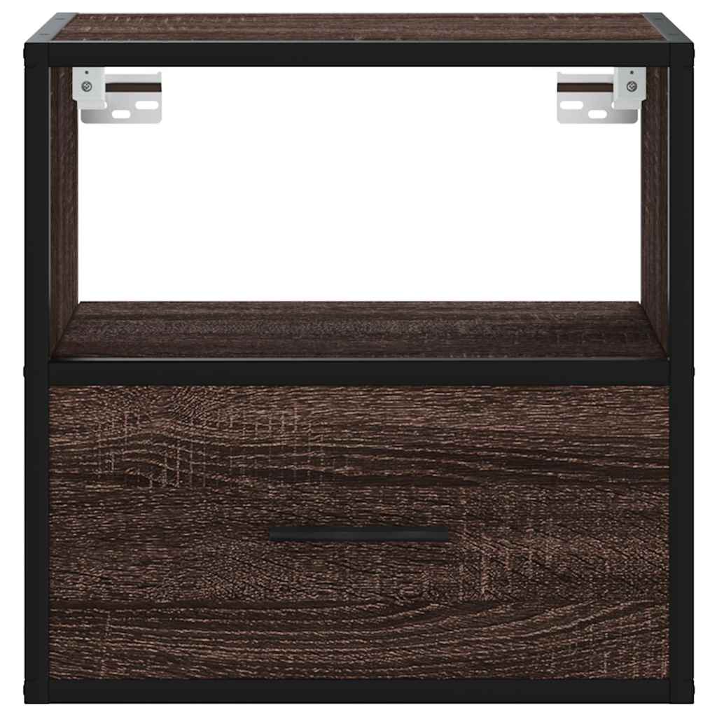 Brown Oak Wall-Mounted Bedside Cabinets—Set of 2, 40x31x39.5 cm