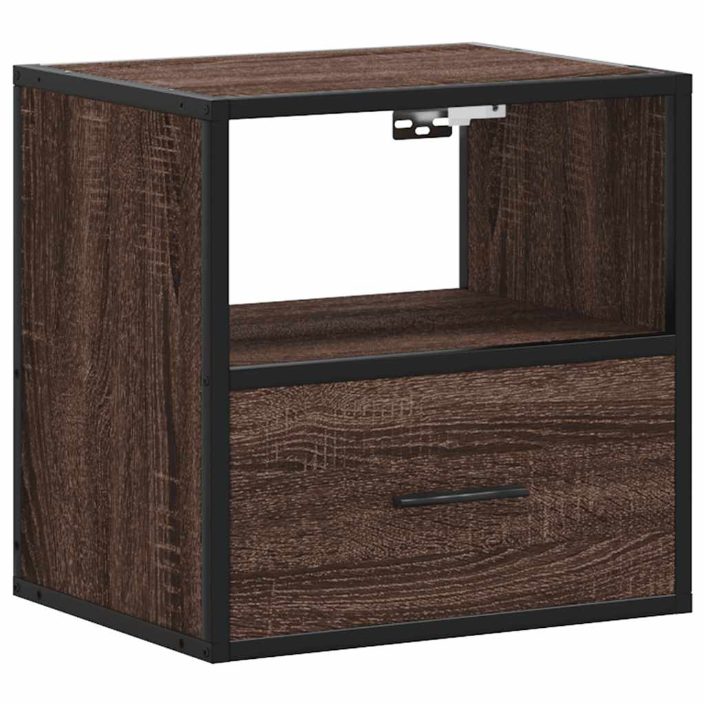 Brown Oak Wall-Mounted Bedside Cabinets—Set of 2, 40x31x39.5 cm