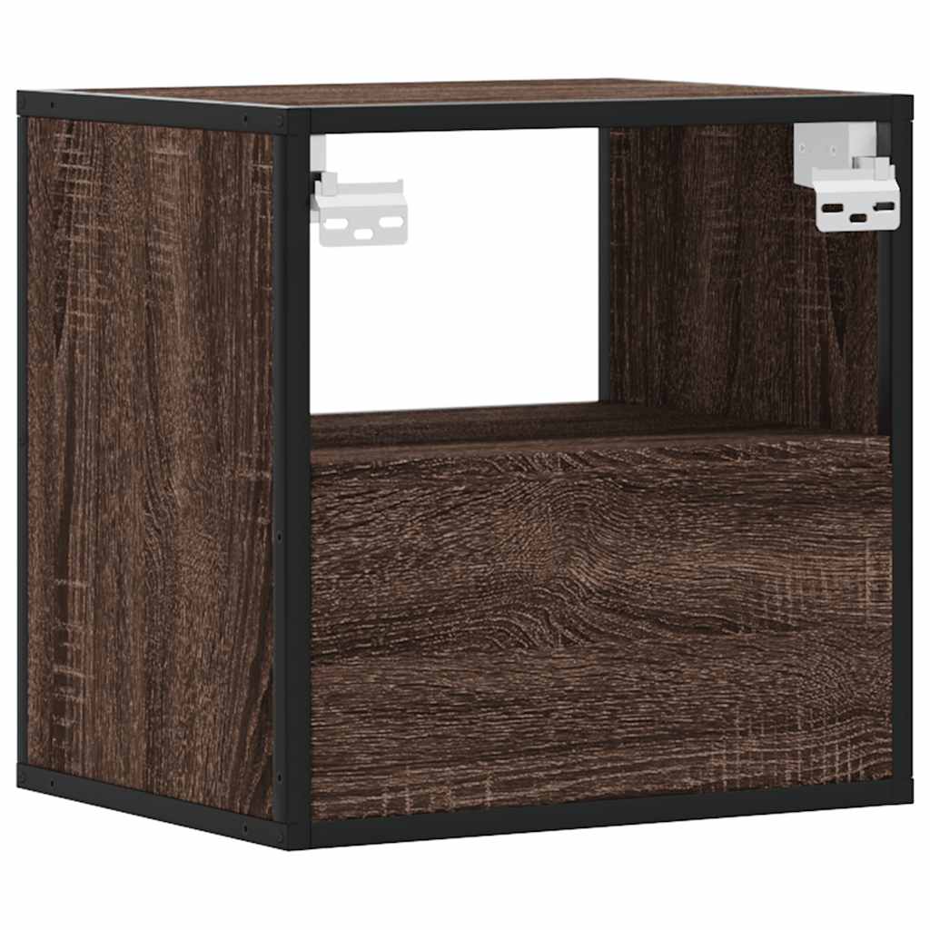 Brown Oak Wall-Mounted Bedside Cabinets—Set of 2, 40x31x39.5 cm