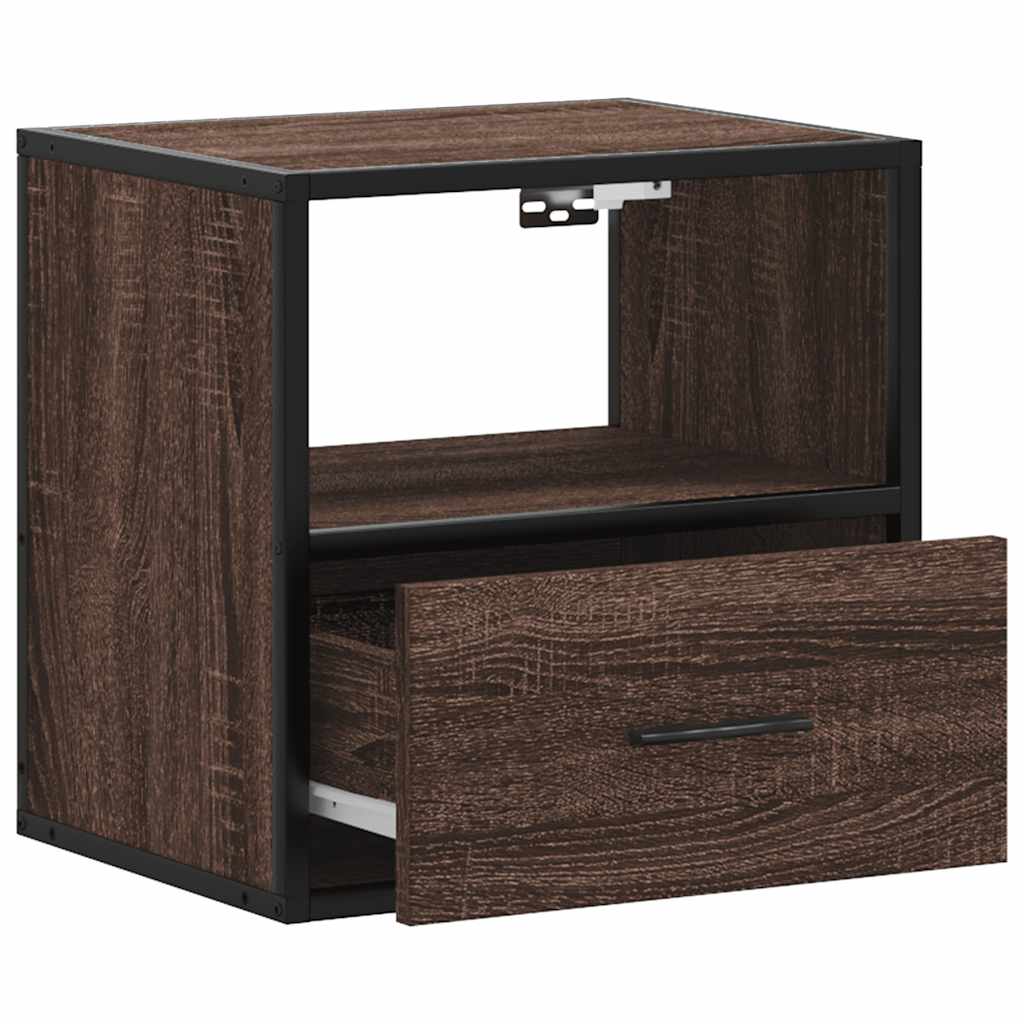 Brown Oak Wall-Mounted Bedside Cabinets—Set of 2, 40x31x39.5 cm