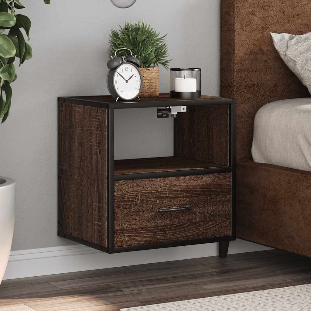 Brown Oak Wall-Mounted Bedside Cabinets—Set of 2, 40x31x39.5 cm