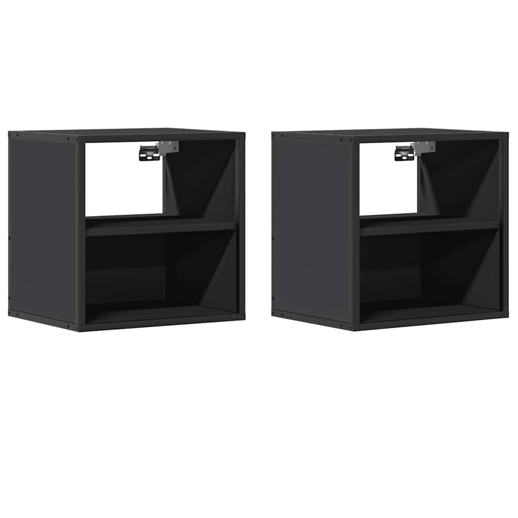 Sleek Black Wall-Mounted Bedside Cabinets Set of 2 - 40x31x39.5 cm