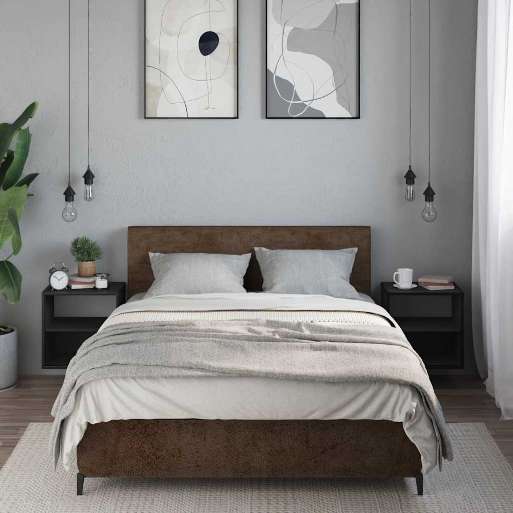 Sleek Black Wall-Mounted Bedside Cabinets Set of 2 - 40x31x39.5 cm