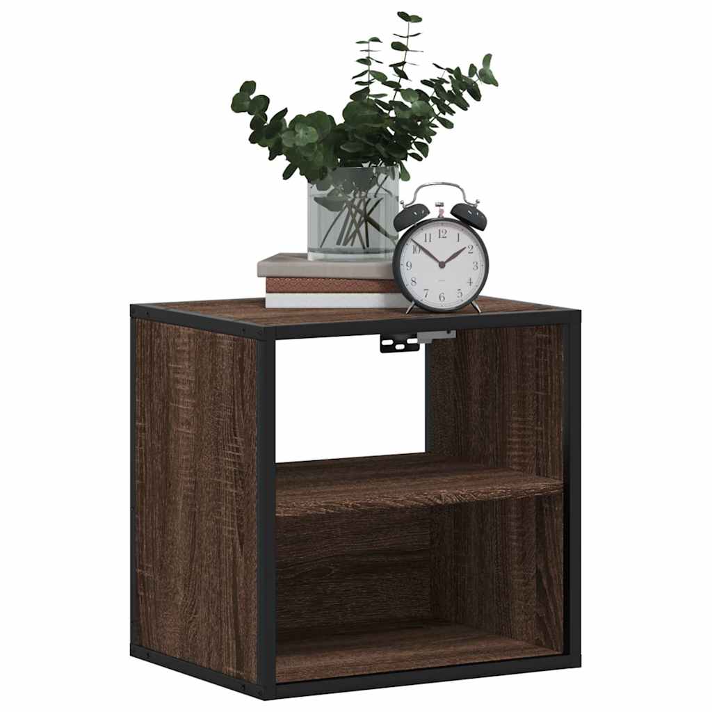 Brown Oak Wall-Mounted Bedside Cabinets Set of 2 - 40x31x39.5 cm