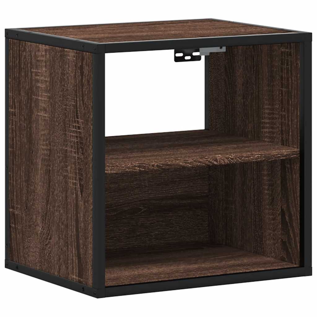 Brown Oak Wall-Mounted Bedside Cabinets Set of 2 - 40x31x39.5 cm