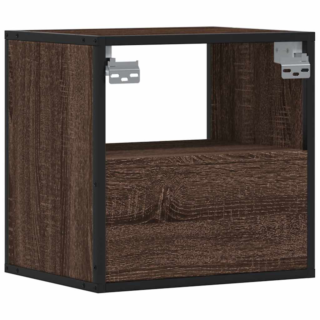 Brown Oak Wall-Mounted Bedside Cabinets Set of 2 - 40x31x39.5 cm
