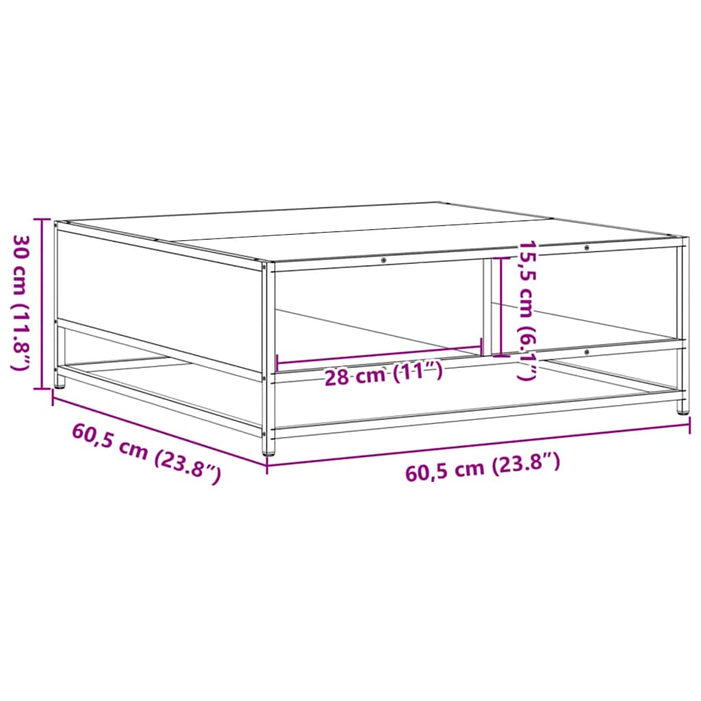 Coffee Table Sonoma Oak 60.5x60.5x30 cm Engineered Wood and Metal