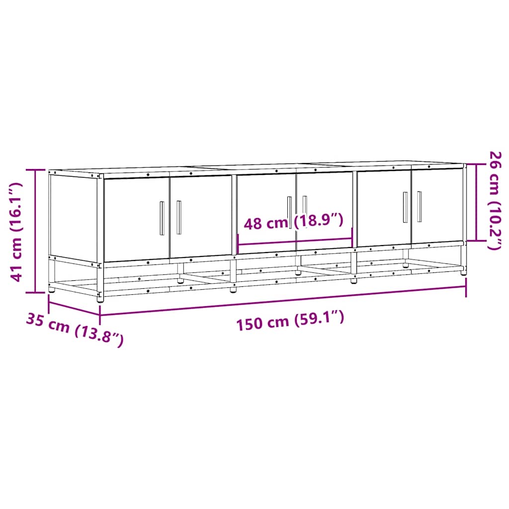 TV Cabinet Black 150x35x41 cm Engineered Wood and Metal
