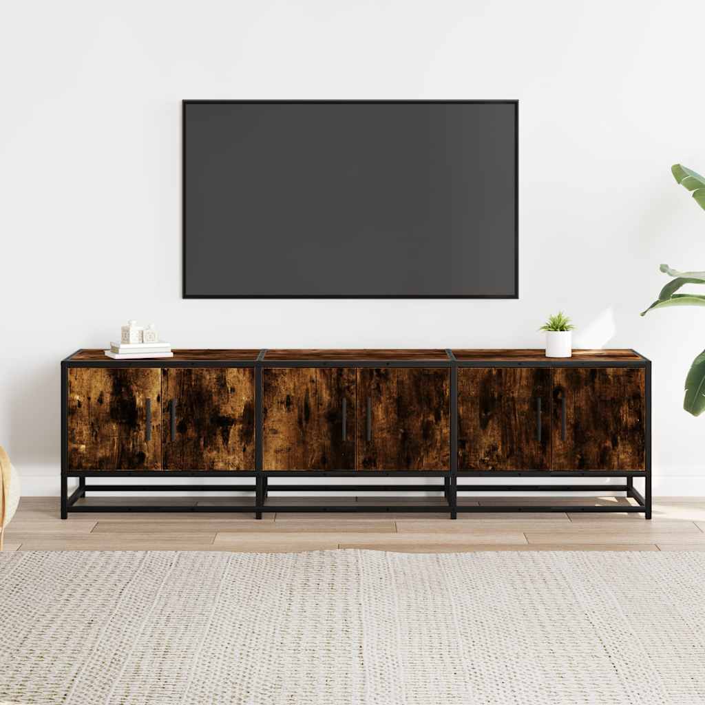 TV Cabinet Smoked Oak 150x35x41 cm Engineered Wood and Metal