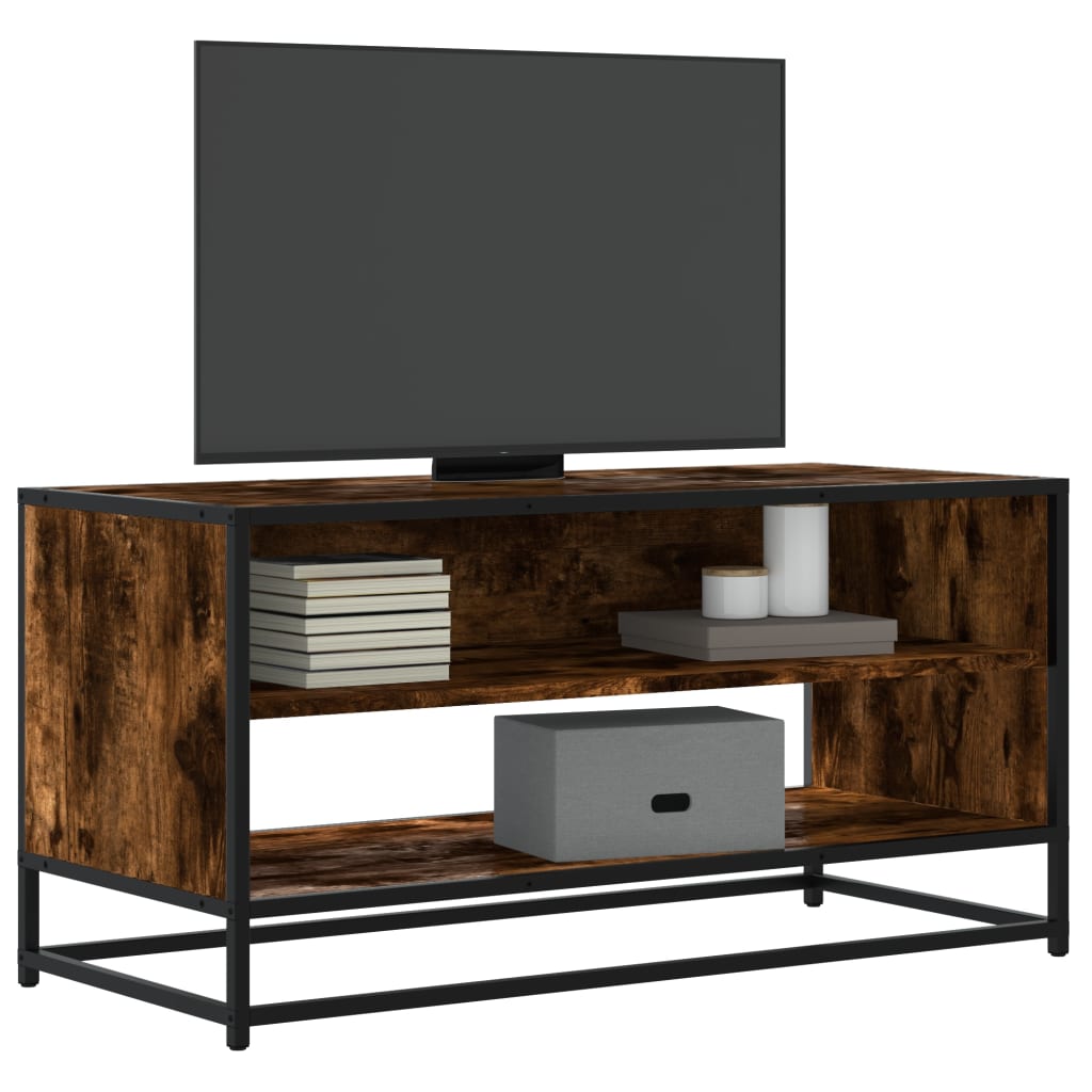TV Cabinet Smoked Oak 91x40x46 cm Engineered Wood and Metal