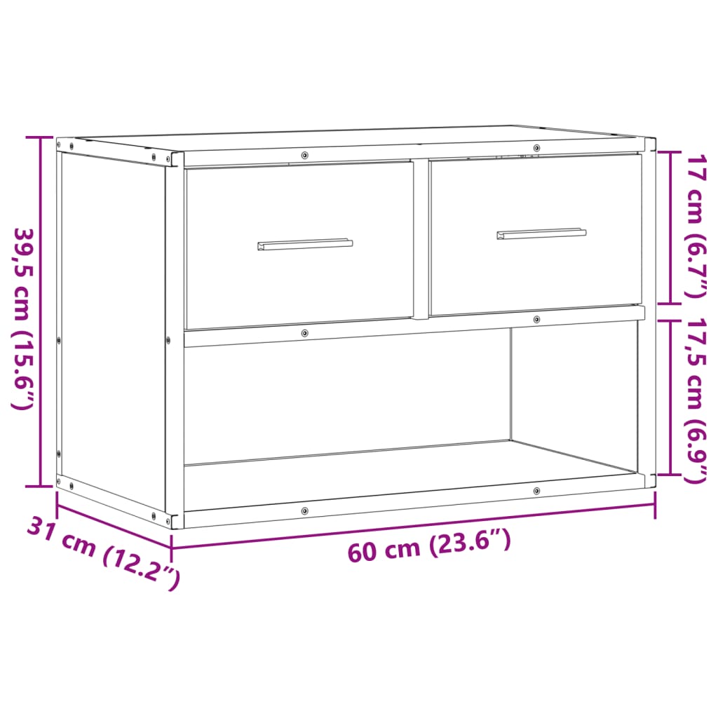 TV Cabinet Smoked Oak 60x31x39.5 cm Wood and Metal