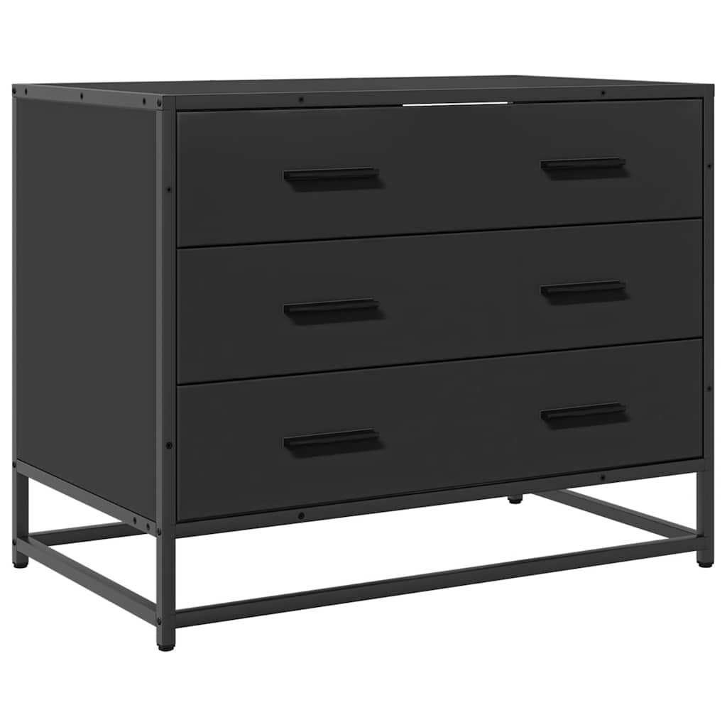 Black Engineered Wood Drawer Cabinet 70x41x56 cm